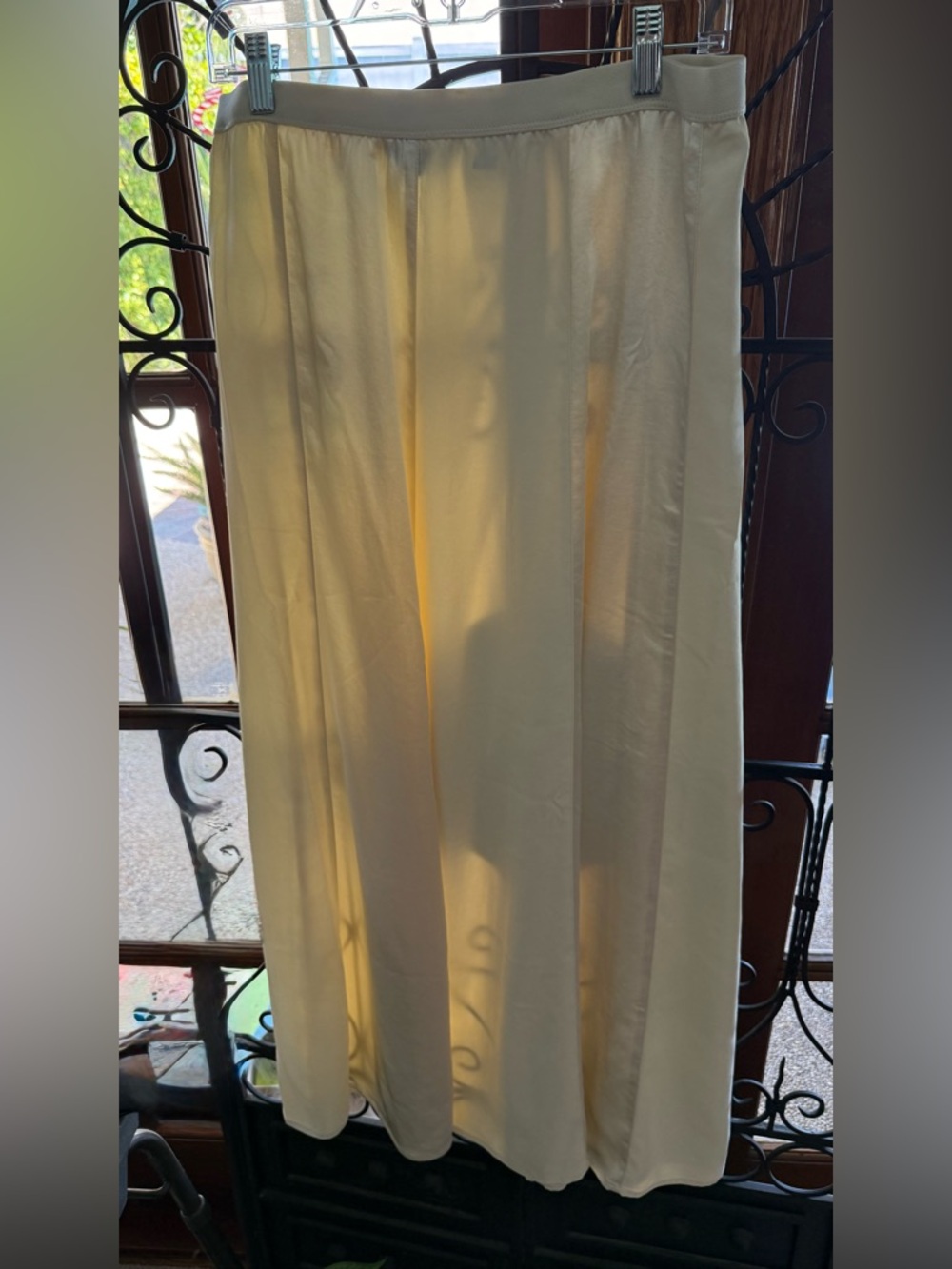 Women's Two-Tone Ivory Satin Panel Maxi Skirt